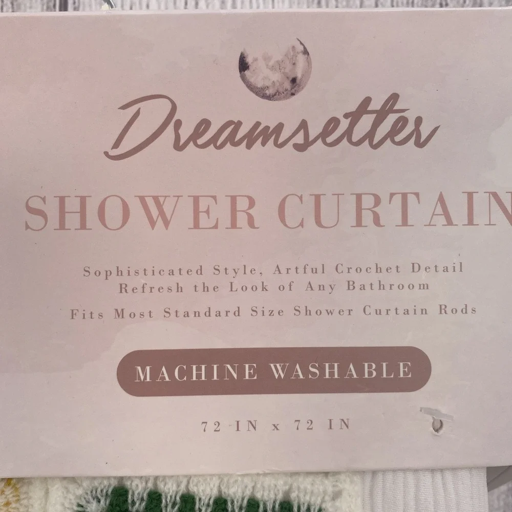 Dreamsetter Shower Curtain White Gauze Crochet Granny Square Quilt Hem Boho